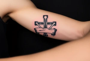 Hockey stick cross with a ribbon wrapping around it, tattoo idea