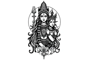 Lord Shiva, Godess Kali, Godess Lilith with the moon phases in the background tattoo idea