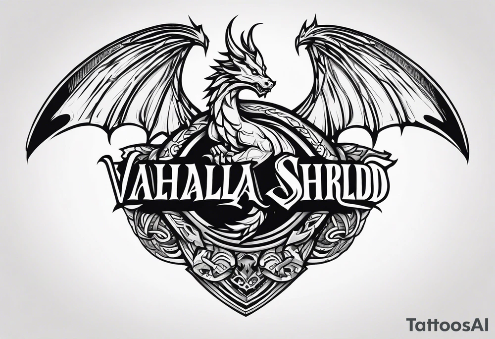 Valhalla sword shield dragon axe valkyrie tattoo idea