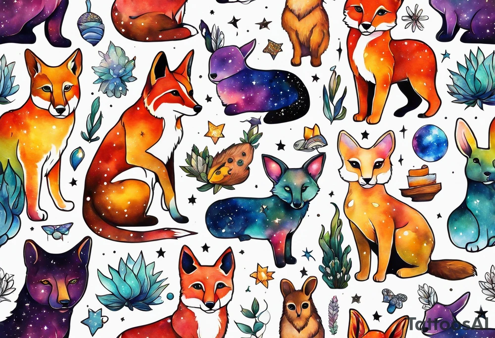 Glass animals in Amsterdam featuring colours of the universe and galaxies tattoo idea