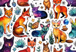 Glass animals in Amsterdam featuring colours of the universe and galaxies tattoo idea