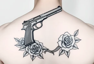 9mm gun. Knife. Snake. Roses tattoo idea