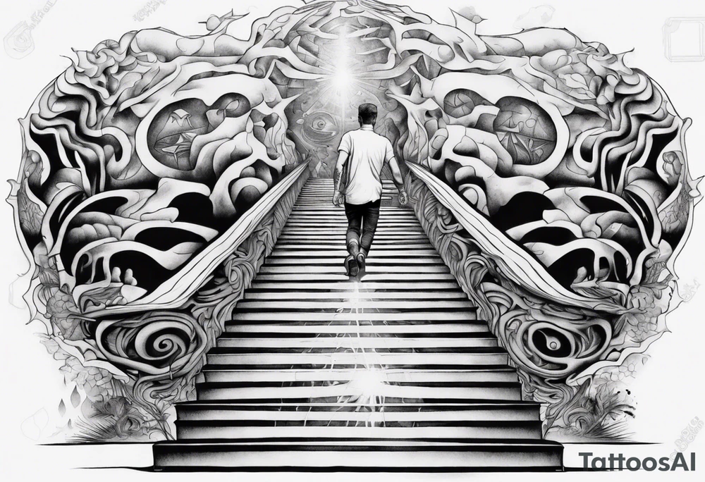 Man walking up stairs filled with light tattoo idea