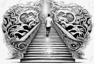 Man walking up stairs filled with light tattoo idea