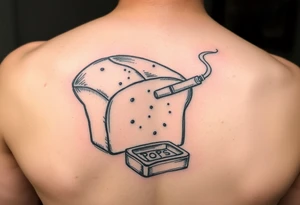 A loaf of bread smoking a cigarette with a ashtray  and pops written tattoo idea