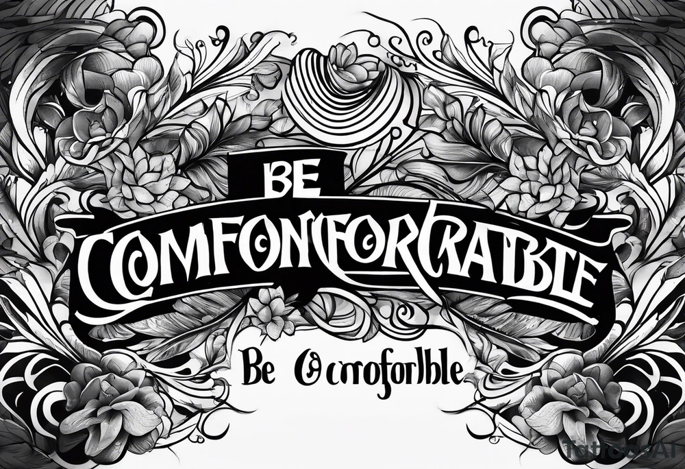 behind the leg writing tattoo "Be comfortable with being uncomfortable" tattoo idea