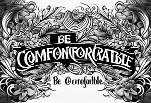 behind the leg writing tattoo "Be comfortable with being uncomfortable" tattoo idea