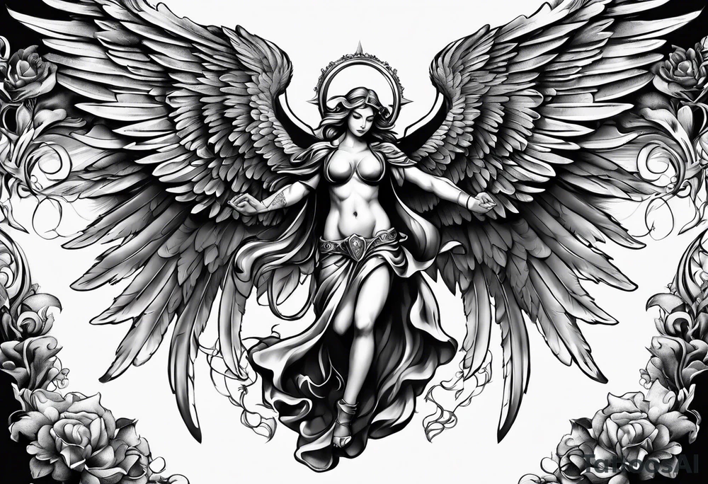 American guardian angel and demon angel fusing together tattoo idea