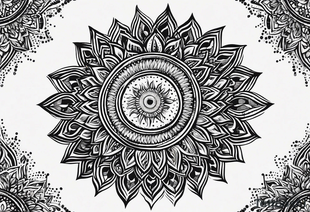 simple sunshine shape made of dots, looks like sun's rays are radiating from centre tattoo idea