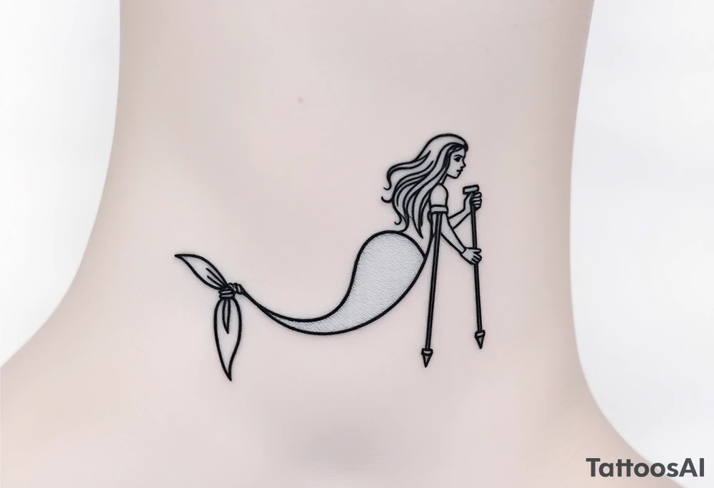 Mermaid with crutches tail tattoo idea