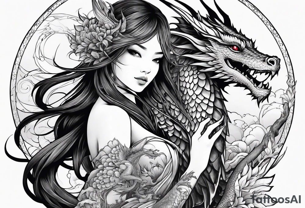 beautiful warrior nymph with dragon wings and a dragon friend tattoo idea
