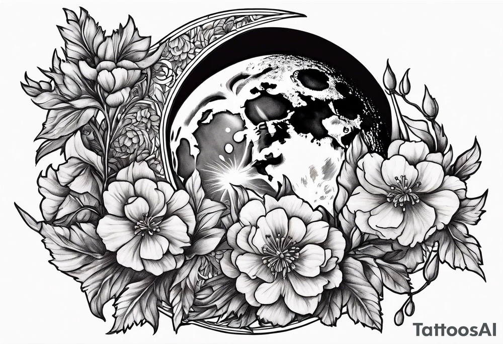 moon with carnations tattoo idea
