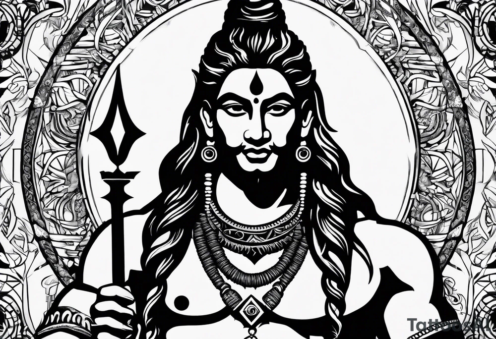 Lord Shiva and hangman with a compass on background tattoo idea