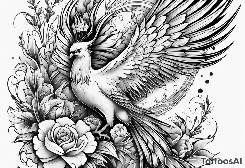 Half sleeve on under arm, with phoenix and flowers tattoo idea