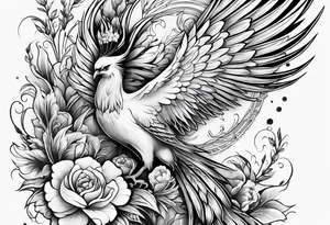 Half sleeve on under arm, with phoenix and flowers tattoo idea