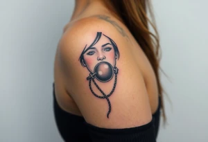 A tattoo depicting a woman bound and gagged with a ball gag in her mouth tattoo idea