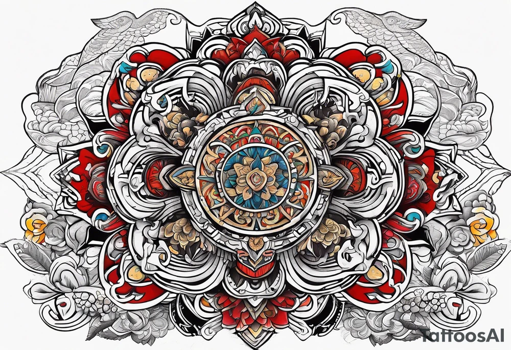 anciest babylonian wisdom strength colerfull tattoo idea