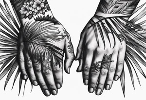 palm tree but switch leaves with hands tattoo idea