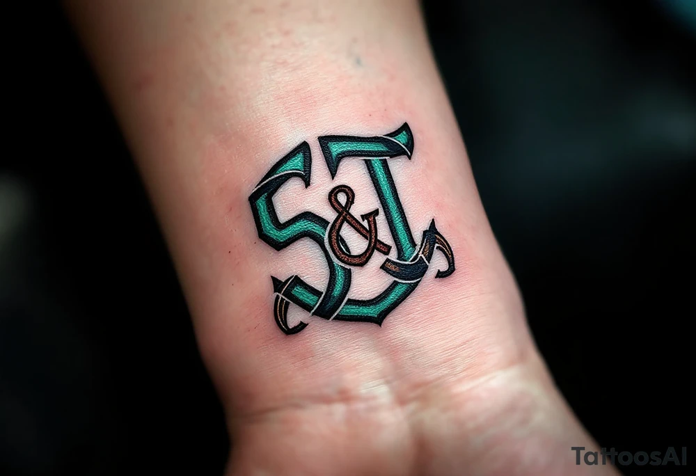 Celtic Knot Monogram – Forest green and dark brown “S & T” intertwined with a Celtic knot forming the base of the letters. tattoo idea