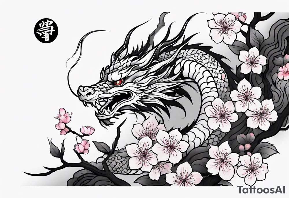 Japanese cherry blossoms dragon minimalist forearm tattoo idea