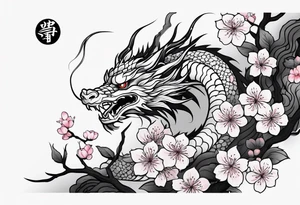 Japanese cherry blossoms dragon minimalist forearm tattoo idea