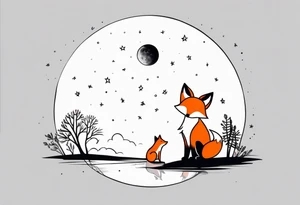 A little girl and a fox looking at the moon, we see them from behind tattoo idea