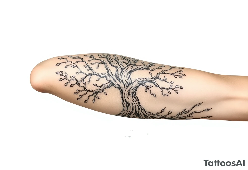 mystical tree of life with cosmic roots and celestial branches tattoo idea