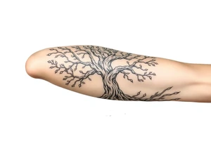 mystical tree of life with cosmic roots and celestial branches tattoo idea