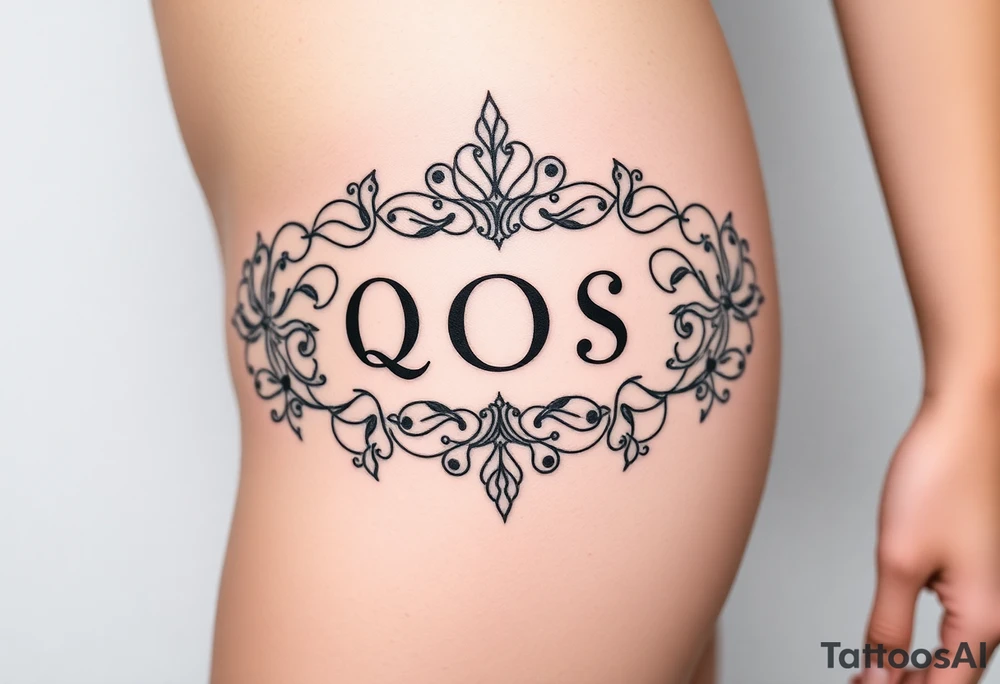 text reading "QOS" across a womb tattoo tattoo idea