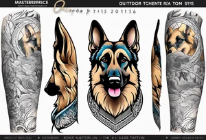 German shepherd outdoor theme arm sleeve tattoo idea