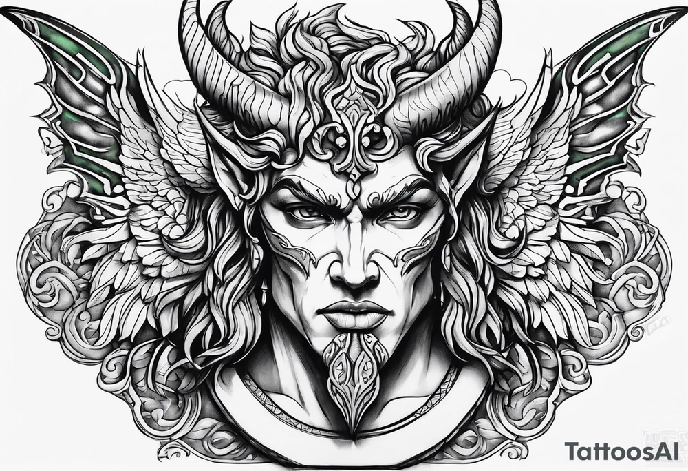 Greek devil and green angel tattoo idea