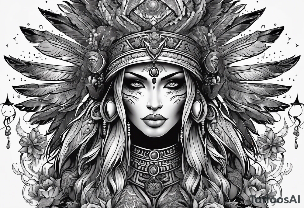 black kali, goddess pirate, alien, pachamama, valkrye, warrior, skull, lotus azul, wing, eagle, zenza resonance, stars, 5D tattoo idea