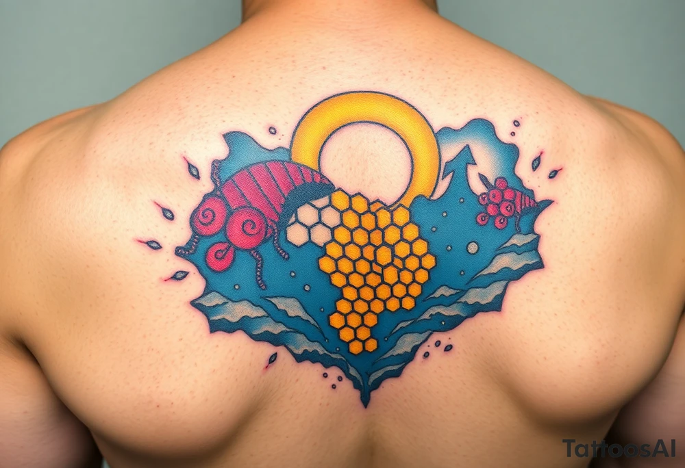 Honey comb ocean scene tattoo idea