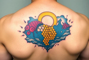 Honey comb ocean scene tattoo idea