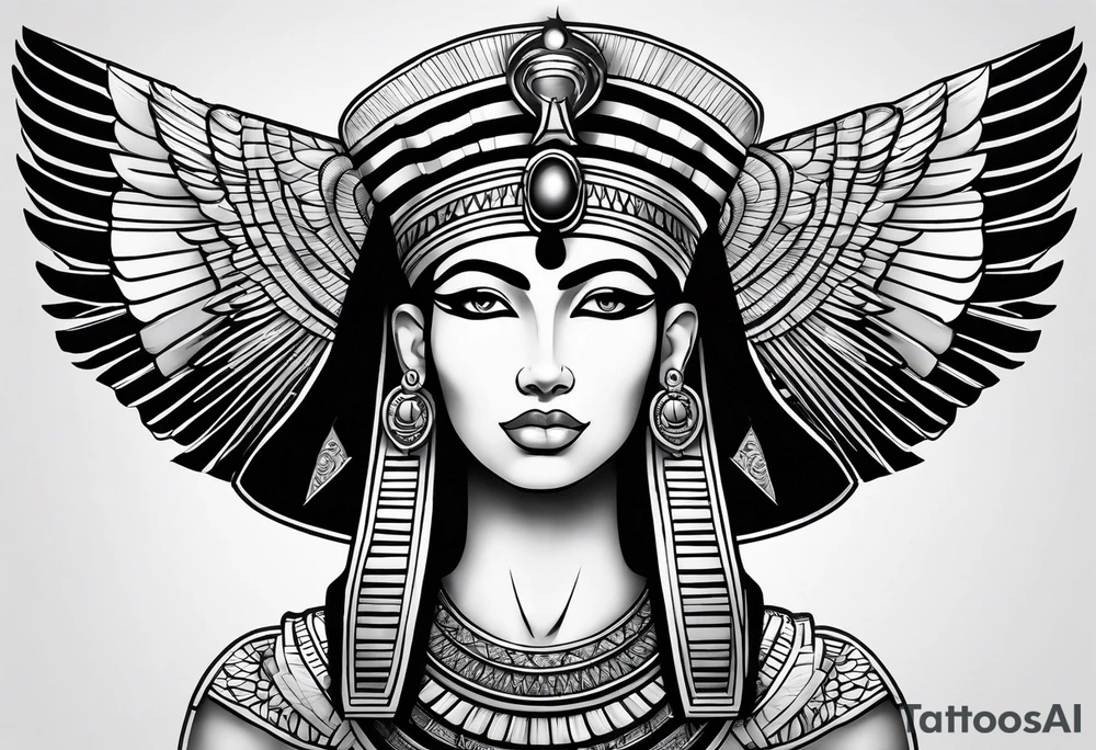 black and white Egyptian goddess Isis tattoo idea