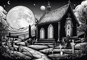 graveyard with moon with the words death where is your sting tattoo idea