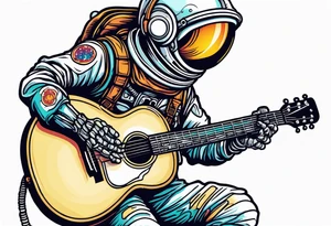 Skeleton astronaut playing acoustic guitar tattoo idea