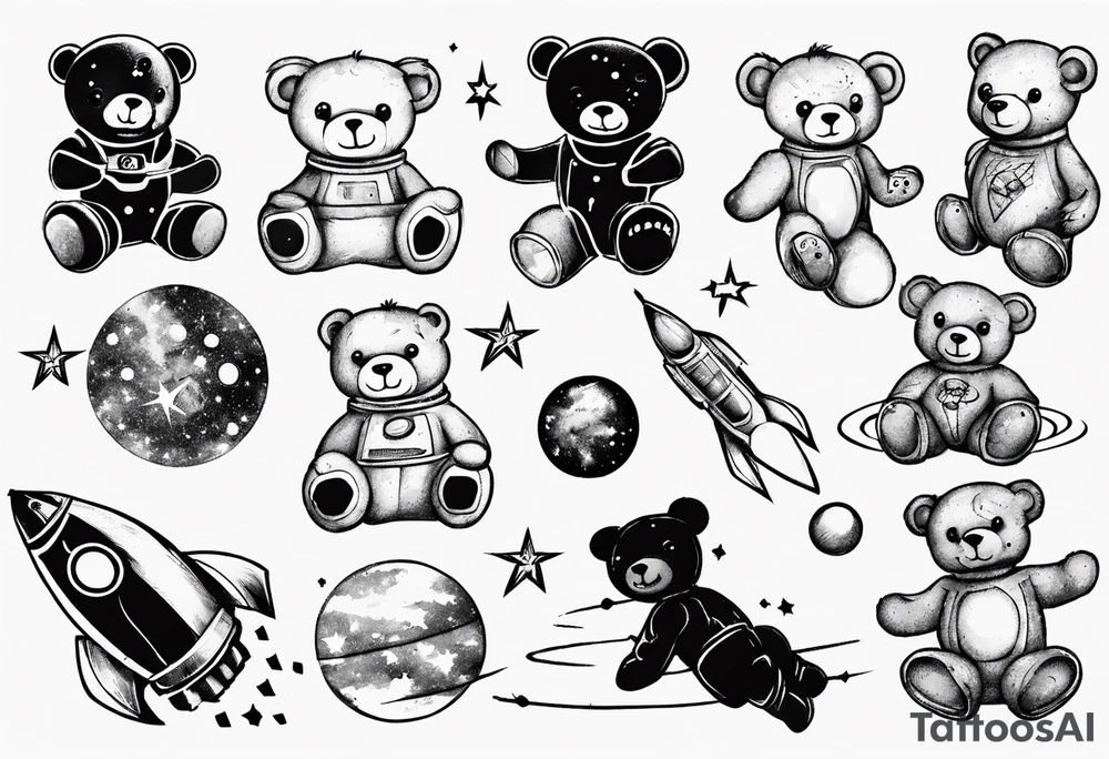 Teddy bear outer space tattoo idea