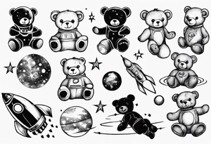 Teddy bear outer space tattoo idea