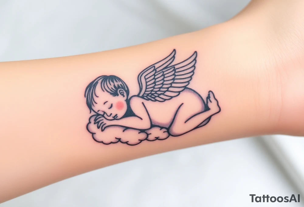 Sleeping Winged baby, laying on the clouds tattoo idea