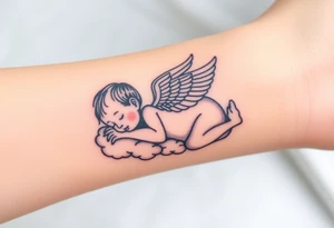Sleeping Winged baby, laying on the clouds tattoo idea
