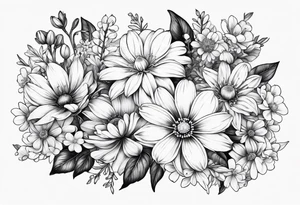 Honeysuckle, daisys,cosmos,and snowdrop sleeve tattoo idea