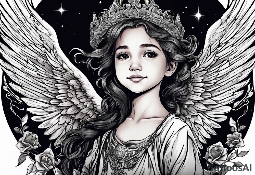 Kid smiling looking up at angel of death tattoo idea