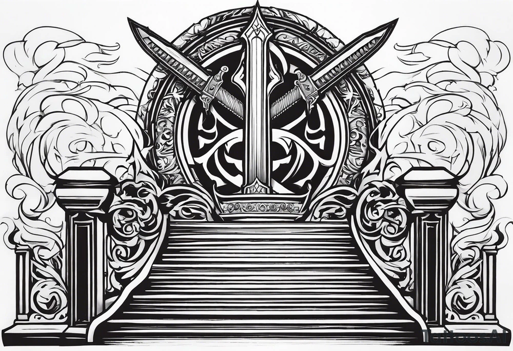 Valhalla fire sword shield stairs tattoo idea