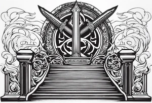 Valhalla fire sword shield stairs tattoo idea