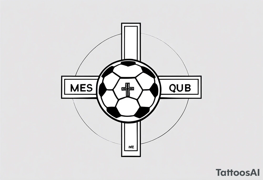 a cross with soccer ball and text MÉS QUE UN CLUB tattoo idea
