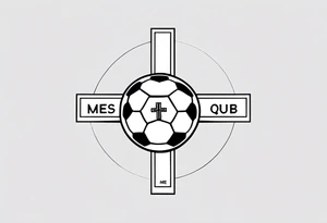 a cross with soccer ball and text MÉS QUE UN CLUB tattoo idea