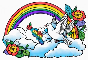 rainbow in clouds
with doves and vintage flowers
old school vintage simple traditional design 



bold color simple tattoo idea