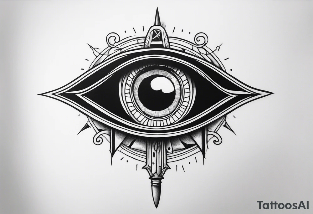 Band tool eye on elbow tattoo idea