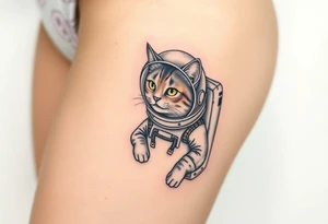 Cat with astronaut suit in outer space tattoo idea